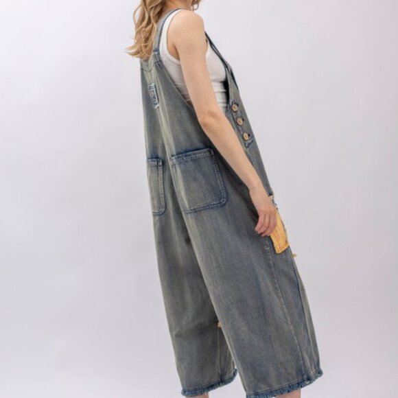 Patchwork Denim Bib Overalls - Picture 7 of 16